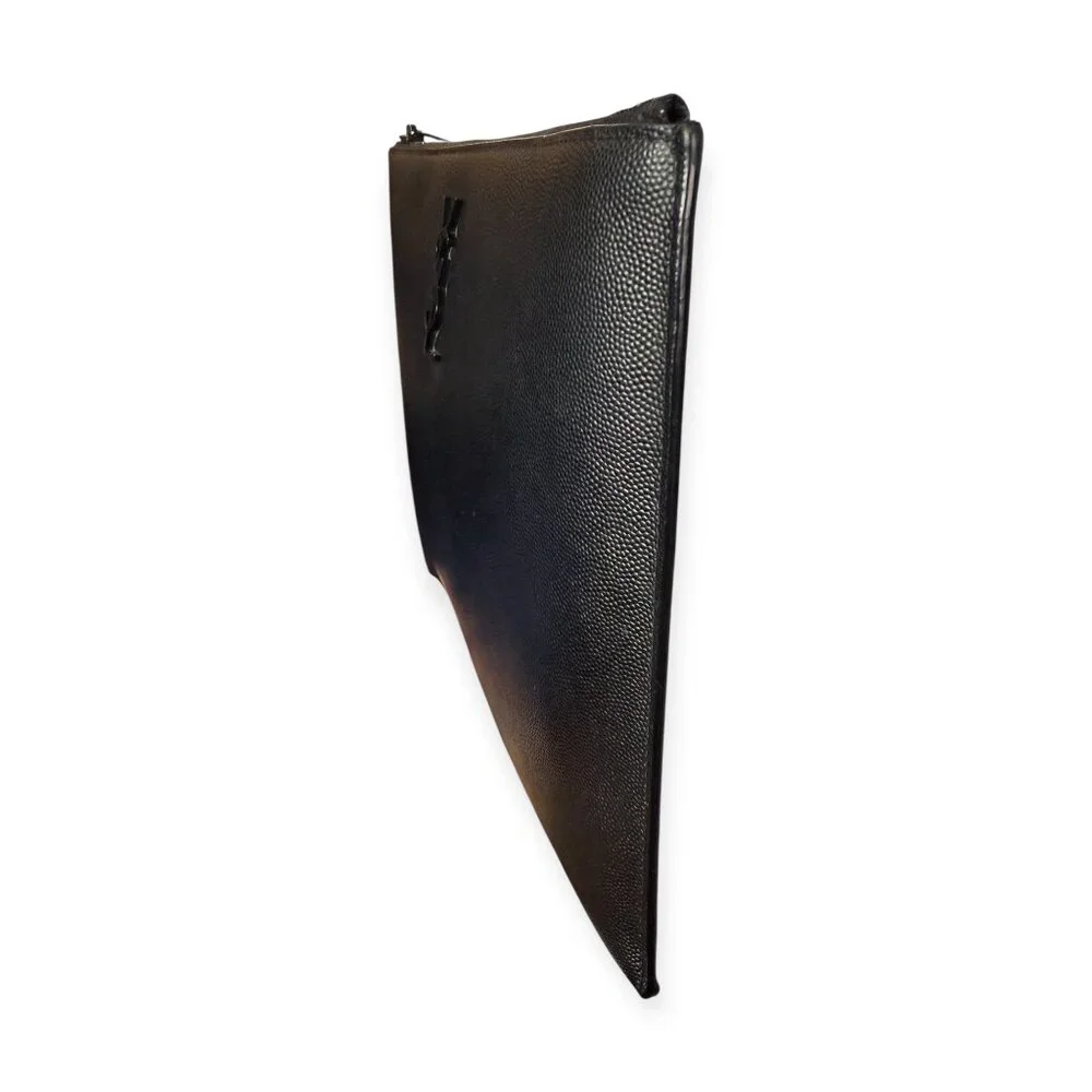 Saint Laurent YSL Monochrome Grain de Poudre Leather Zip Pouch | Black - Picture 3 of 8